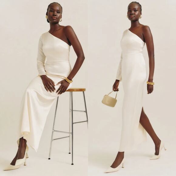 Reformation Winifred Satin Dress Fior Di Latte - Picture 1 of 12